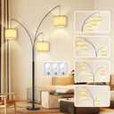 DLLT Modern Floor Lamp for Room: 3-Light Black Tree Dimmable Floor Lamps with Beige Shades for Living Room - Arc Standing Lamp for Bedroom - Tall Floor Lamp for Office Corner 3 LED Bulbs Included