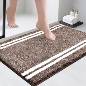 PURRUGS Bathroom Rug Non-Slip Machine Washable 24" x 36", Super Absorbent and Quick Dry Shaggy Microfiber Bath Mat, Extra Soft and Plush Bath Rug for Bathtub, Shower, and Sink, Brown