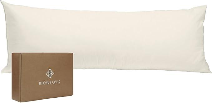 Bioweaves 100% Organic Cotton Body Pillow Case Cover with Zipper for Body Pillow | 300 Thread Count, Soft Sateen Weave, GOTS Certified | 21x54 Inches, Color: Natural