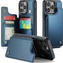 Compatible with iPhone 14 Pro Max Wallet Case with Card Holder RFID Blocking for Women Men, Double Magnetic Clasp Kickstand Shockproof Phone Case Fit for iPhone 14 Pro Max, Blue