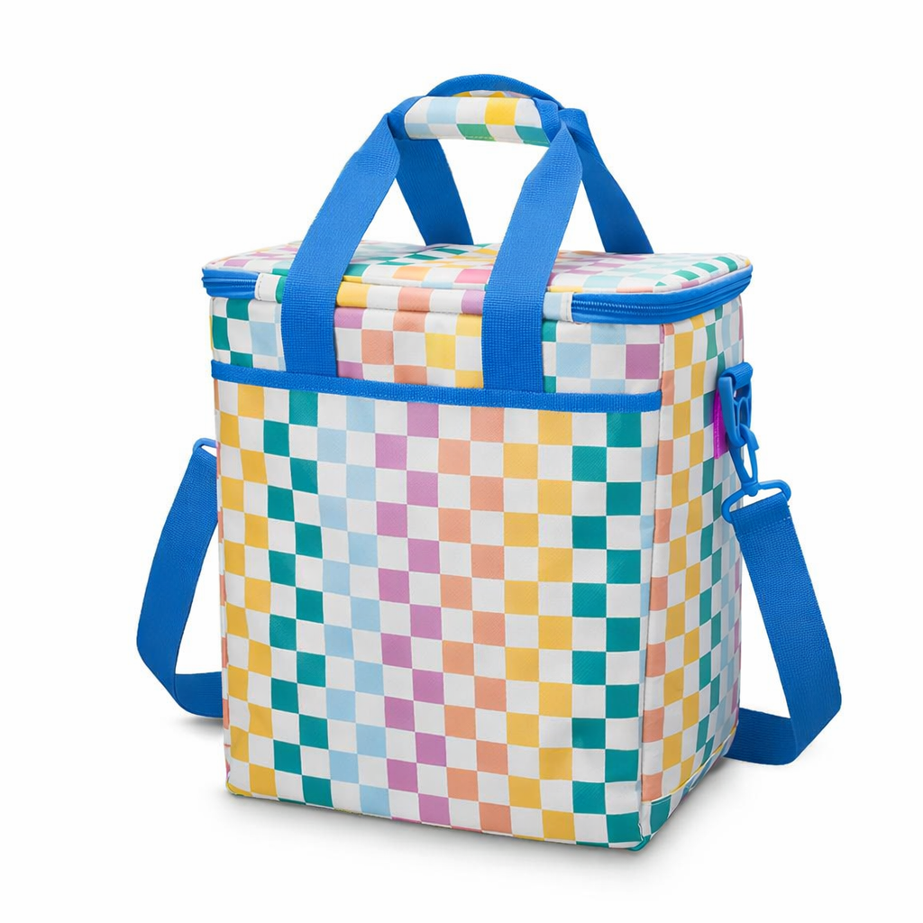 Insulated Lunch Bag for Women Men, Stylish Corduroy Tote Bag with Aluminum Lining, Large Capacity Reusable Cooler for Work, Travel, or Beach, Rainbow Plaid Lunch Box