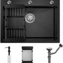 19.7 x 17.7 Inch Black Drop In Kitchen Sink,Stainless Steel Topmount Single Bowl Sink,Large Capacity Utility Workstation Sink With Soap Dispenser & Drain Basket