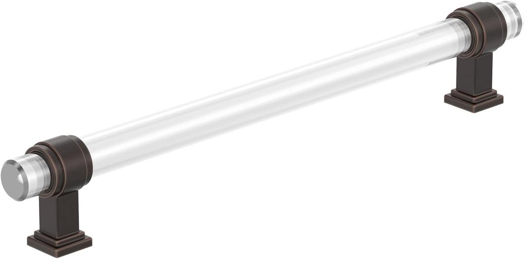 Amerock BP36661CORB | Clear/Oil-Rubbed Bronze Cabinet Pull | 8 inch (203 mm) Center-to-Center Cabinet Handle | Glacio | Drawer Pull | Kitchen Cabinet Handle | Furniture Hardware