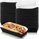 Yeaqee 100 Pcs 7" Paper Hot Dog Trays Halloween Disposable Paper Food Nacho Boats Hot Dog Holders Food Plates Disposable Serving Trays for Carnivals, Parties, Dinner, Cookouts(Black)