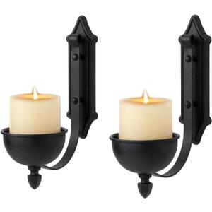 Aimto Wall Sconce Candle Holder Black Wall-Mount Metal Candle Holders Hanging Iron Wall Candle Sconce for Home,Living Room, Bathroom, Dining Room, Set of 2