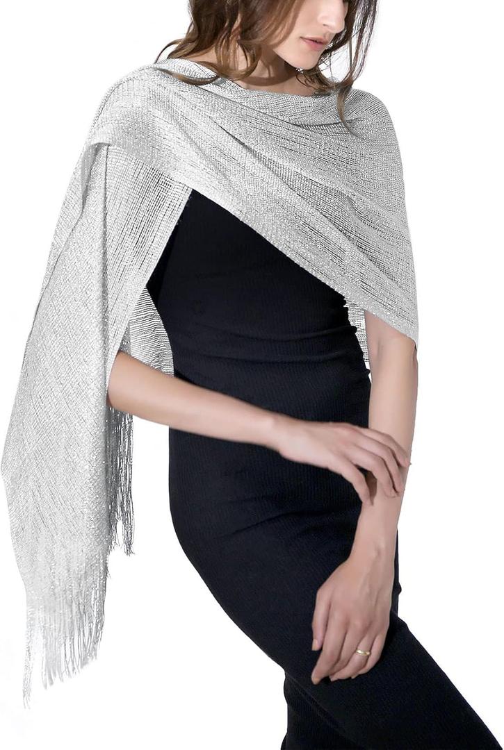 MissShorthair Women's Sparkle Shawls and Wraps for Party Dresses (Silver)