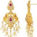 Aheli Beautiful Wedding Wear Indian Laxmi Goddess Faux Stone Studded Floral Design Crafted Necklace Earrings Set Ethnic Fashion Jewelry Gift for Women