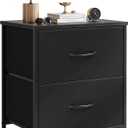 Nightstand Upgraded, Small 2 Drawer Dresser End Table Bedside Furniture, Wooden Top Fabric Bins for Bedroom, Closet, Entryway, Dorm, 11.8" D x 18" W x 20", Charcoal Black