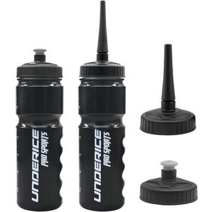 UICE Hockey Water Bottle 25.3oz 2 Pack - Leakproof Sport Water Bottles with Short/Long Nozzle Lids for Hockey/Lacrosse/Baseball/Softball/Football/Fitness,Black
