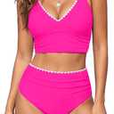 BMJL Women's High Waisted Bikini Sets Tummy Control Swimsuits Two Piece Bathing Suit Cute Swim Suits 2026 (Large, Hot Pink)