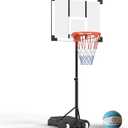 Pool Basketball Hoop, Height Adjustable 3.9" to 6.9", Black Steel Frame, Water Base, Includes Air Pump, 8-Inch Rubber Ball, Indoor & Outdoor Use