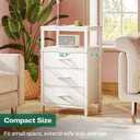 Huuger Nightstands Set of 2, 27.6 Inch End Tables with Charging Station, Bedside Tables with Drawers, PU Leather Finish, USB Port and Outlet, Night Stands for Bedroom, White, 11.8"D x 15.7"W x 27.6"H