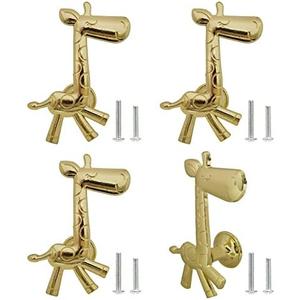 brandname Giraffe Knobs 4 Pcs Cute Animal Drawer Pull Kitchen Cabinet Closet Wardrobe Dresser Cupboard Door Handle Decoration Furniture Bedroom Home Office Accessories (Gold)