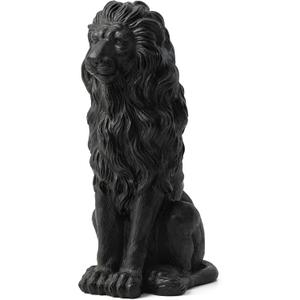 Glitzhome Guardian Sitting Lion Garden Statue MGO Outdoor Decoration, 27.75" H, Black