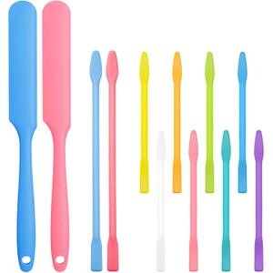 Patelai 12 Pieces Wax Sticks Silicone Waxing Spatulas for Hair Removal Reusable Silicone Applicator Different Sizes Scrapers Hard Sticks for Home Salon Body Use