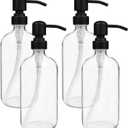 Suwimut 4 Pack Glass Soap Dispenser with Matte Black Stainless Steel Pump, 16 Oz Clear Boston Round Bottles Bathroom Kitchen Soap Dispenser for Essential Oil, Dish Soap, Hand Soap, Lotion Soap
