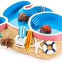 Gerrii Hermit Crab Water Bowl 2 Compartments Resin Hermit Crab Water Bathing Pool and Food Dish Seashell Reptile Climbing Habitat Platform for Turtles Lizard Frog Gecko Chameleons(Round)