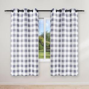 Simple Deluxe Buffalo Plaid Blackout Curtains Panels for Living Room, Bedroom Farmhouse Courtyard Style Room Darkening Thermal Insulated Kitchen Curtains, 37" W x 63" L, White and Gray
