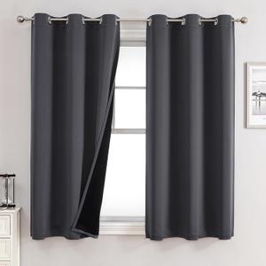 ChrisDowa 100% Blackout Curtains for Bedroom with Black Liner, 2 Thick Layers Total Blackout Thermal Insulated Grommet Window Curtains 63 Inch Length 2 Panels Set (Dark Grey, 42 x 63 Inch)