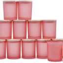 SHOWIN Thick Candle Jars for Making Candles 12 Pcs, 7 OZ Empty Jars with Wood Lids for Candle Making, Sample Container, Frosted Pink