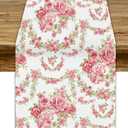 Watercolor Flowers Table Runner,Seasonal Spring Pink Flowers Table Runners Dresser Scarves Table Setting Decor for Garden Wedding Holiday Dinner Home 13x90in