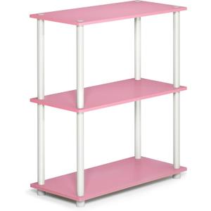 Furinno TURN-N-TUBE Storage Shelves, 3-Tier Book Shelf, Corner Shelf, Toolless Open Shelves, for Organization and Storage, Living Room, Garage, Home Office, Pink