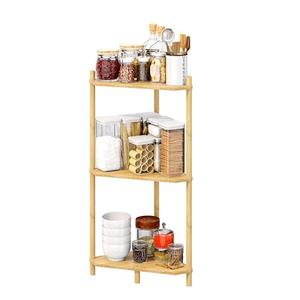 Wisuce Essentials Corner Shelf Stand - 3 Tier Bamboo Small Corner Bookshelf for Office Kitchen Bedroom Plant Stand Living Room Decor Small Space (Natural，3 Tier)