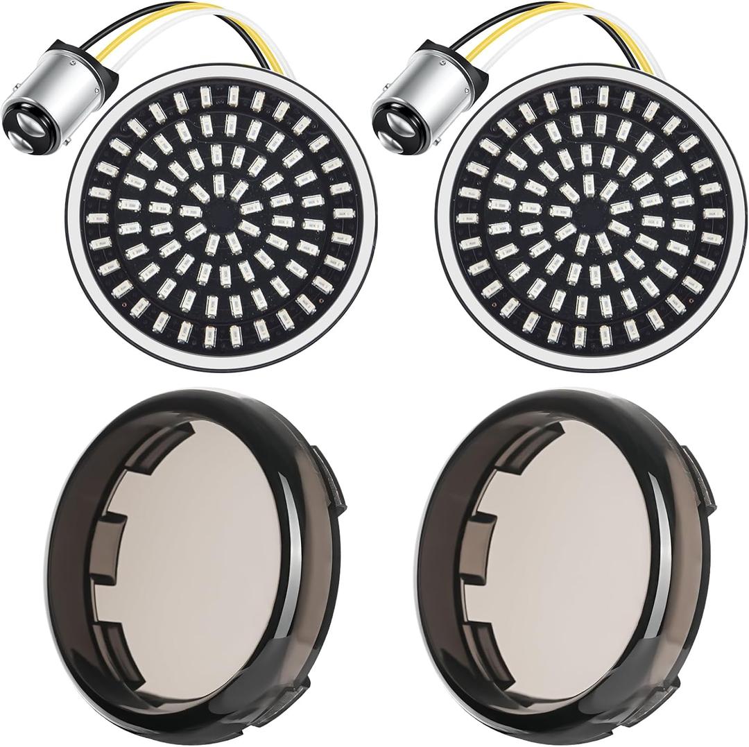 PBYMT 2inch Rear Turn Signals, 81 LEDs 1157 Turn Signals with 2 Smoked Lens Cap Fit for Harley Touring Road Glide Road King Electra Glide Street Glide Sportster Iron Dyna Softail 1986-2024