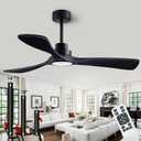 52" Ceiling Fans with Lights with Remote Control Ceiling Fan, 3 Wood Blades, Solid Wood Ceiling Fan Indoor Outdoor for Dining Room, Living Room, Farmhouse, etc. (Black)