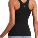 CRZ YOGA Butterluxe Womens Racerback High Neck Tank Top - with Built in Bra Workout Padded Yoga Athletic Camisole (Medium, Deep Red)
