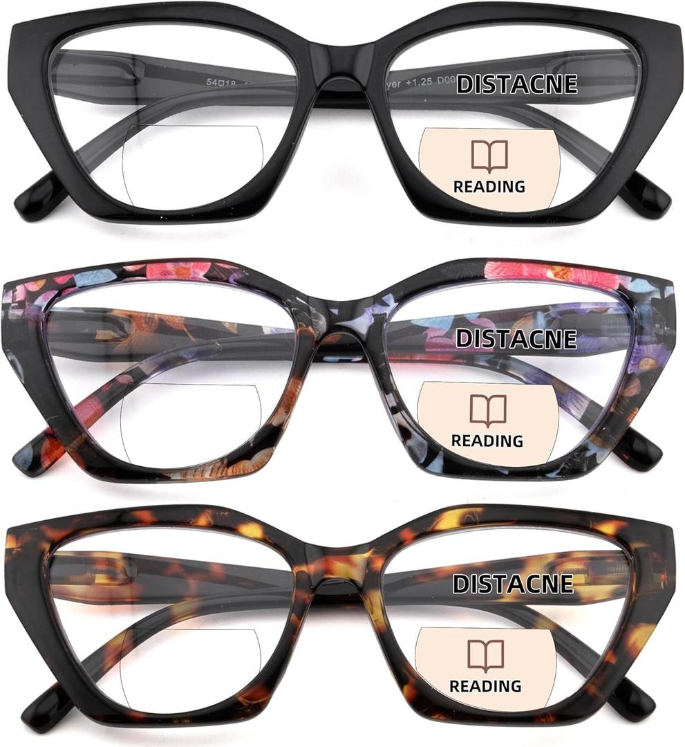 Bifocal Reading Glasses Women Cat Eye Irregular Frame Fashion Readers with Spring Hinge