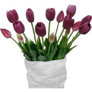 15 Pcs Deep Purple Artificial Tulips Fake Flowers, Premium Latex Lifelike Texture, UV Resistant Waterproof Faux Tulip Bouquets with Snap-on Petals for Outdoor, Home, Wedding Decor