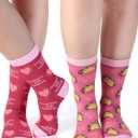 12 Pairs Valentines Day Socks Gifts for Women Her Wife Mom, Pink Heart Cute Print Crew Socks Birthday Gifts (One Size, Food Style)