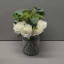 Fake Flowers in Vase with Faux Water - Artificial White Roses & Eucalyptus Arrangement for Farmhouse Dining Table Centerpiece Home Office Coffee Table Decor