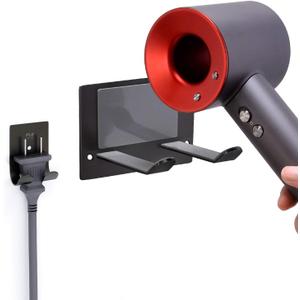 FLE Hair Dryer Holder Wall Mounted Self Adhesive,Hair Blow Dryer Rack Organizer Compatible with Most Hair Dryers,Black