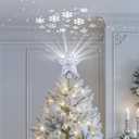 Brightown Christmas Star Tree Topper with Built-in 3D Glitter Led Snowflake Projector Lights, Silver Hollowed Pentagram Tree Toppers Christmas Decorations Indoor for Xmas New Year Party Holiday
