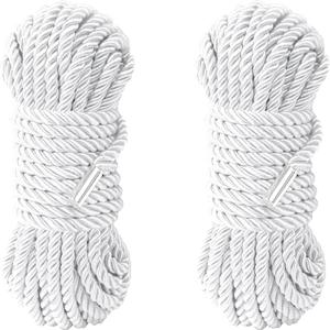 32 feet 8mm(1/3inch) Diameter Soft Silk Rope Solid Braided Twisted Ropes -10m Durable and Strong All Purpose Twine Cord Rope String Thread Shiny Cord - 2 Pack (White)