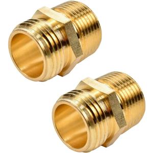 2 Pack 3/4" GHT to 3/4" NPT Male Connector, Brass Garden Hose Fitting, Male Hose Adapter