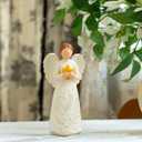 6.1 Inch Resin Angel Statue Holding Yellow Crystal Cross - Handcrafted White Religious Figurine, Christian Sympathy Gift for Women, Healing Home Decor for Easter Thanksgiving Christmas