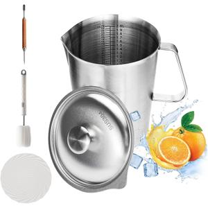 Large Stainless Steel Pitcher with Lid, 8.5 Cup Milk Frothing Jug with Handle70 oz Metal Measuring Cup2 L Water Pitcher for Espresso Machines, Latte Art, Iced Tea, Hot and Cold Water (70 oz, A)