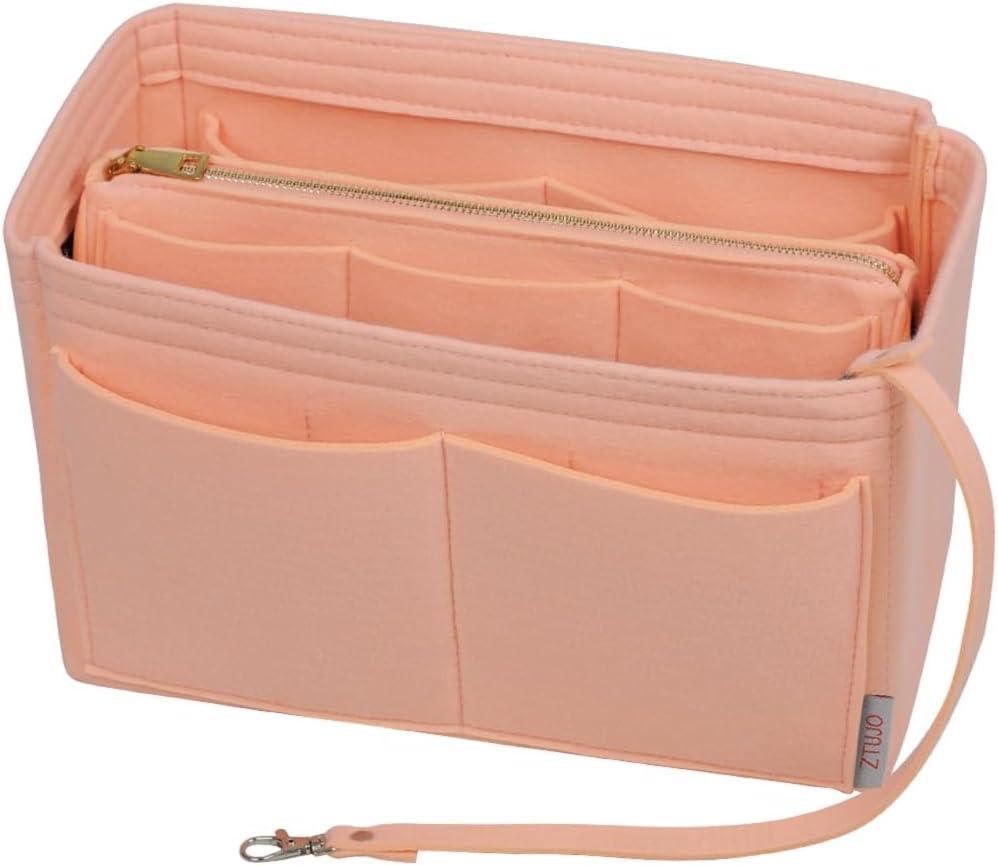 ZTUJO Purse Organizer Insert, Felt Bag Organizer with Metal Zipper, Handbag & Tote Shaper, For Speedy Neverfull Tote, 7 Sizes (Slender Large, Brush Pink)