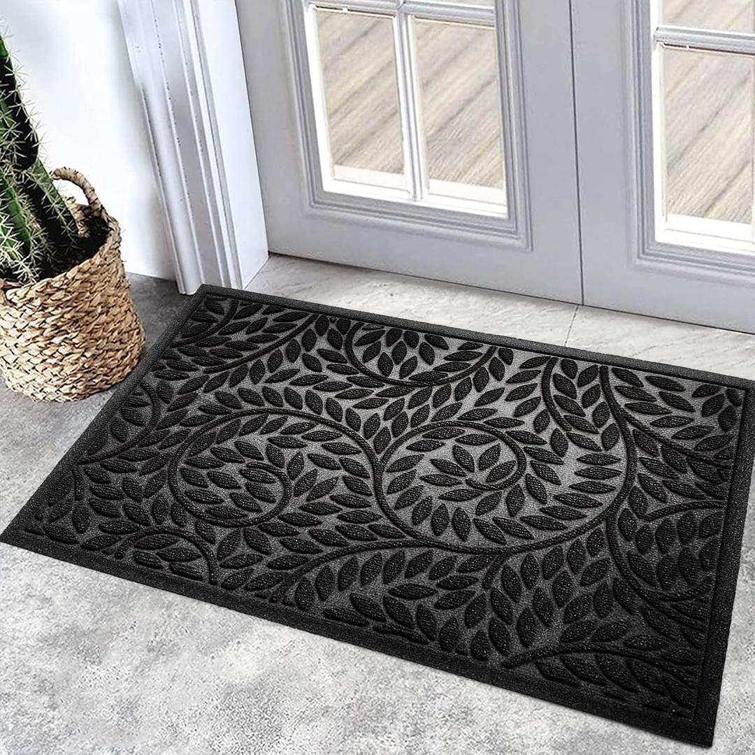 Bulijojo Front Door Mat Entrance,Durable Heavy Duty Welcome Mat,Thick Absorbent Natural Rubber Non Slip Mat,Sturdy Entryway Black 23"x35", 1'11" x 2'11"