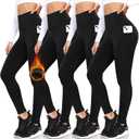 FULLSOFT 4 Pack Fleece Lined Leggings with Pockets for Women High Waisted Thermal Winter Warm Yoga Pants for Workout Running (Small-Medium)