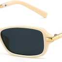 Breaksun Retro Rectangle Sunglasses for Women Men Trendy 90s Small Square Sun Glasses 2025 Designer Sunnies (Beige/Grey)