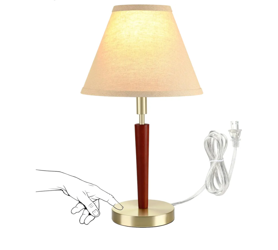 Mid-Century Modern Wood Table Lamp,Touch Control & 3-Way Dimmable Bedside Lamp for Bedroom, Living Room, Nightstand, Office (Bulb Included)