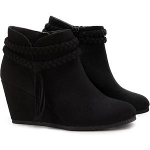 Womens Wedge Ankle Boots Braided Fringe Strap Western Heeled Fall Booties Dress Shoes (Brown) 9
