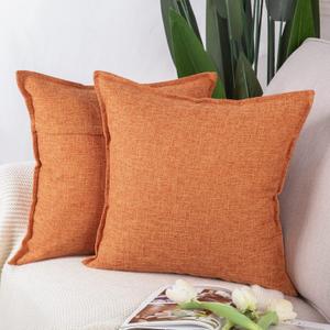 MADIZZ Set of 2 Linen Throw Pillow Covers 22x22 Inch Reddish Orange Soft Decorative Cushion Cover for Sofa Bedroom Pillow Shell