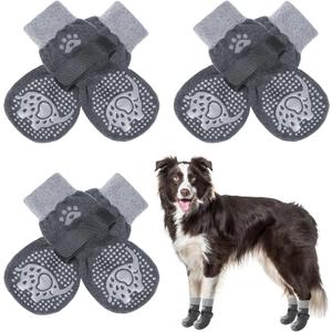 SCENEREAL 6Pcs Anti Slip Dog Socks to Prevent Licking Paws for Hot/Cold Pavement, Dog Grippy Socks for Hardwood Floors, Dog Shoes for Boots & Paw Protectors for Puppy Small Medium Large Senior Dogs (M(Pack of 4+2), Grey Elephant)