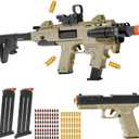 Realistic Toy Toy Gun Blaster, Soft Bullet Toy Dart Hand Gun Soft Bullet Pistol Foam Shell ejecting Blasters, with 2 Clips & 80 Foam Bullets, Gifts for Boys Girls Adults Age 8+ (Brown)