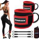 ZONRIBIN Ankle Resistance Bands with Cuffs - Glute Workouts: Kickbacks, Leg Extensions, Hip Abductors (Red, Ankle Strap)